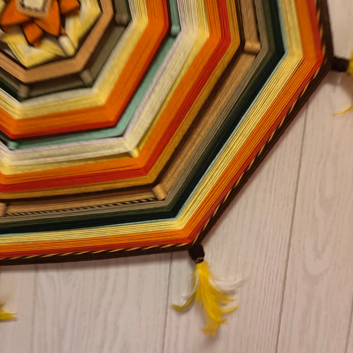 K500 Set of 2 Large Vintage Gods Eye mandala style yarn wall hanging (36" x 40")