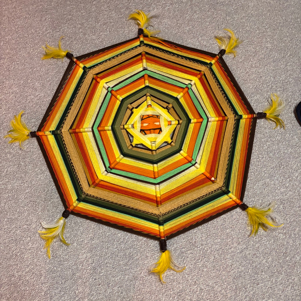 K500 Set of 2 Large Vintage Gods Eye mandala style yarn wall hanging (36" x 40")
