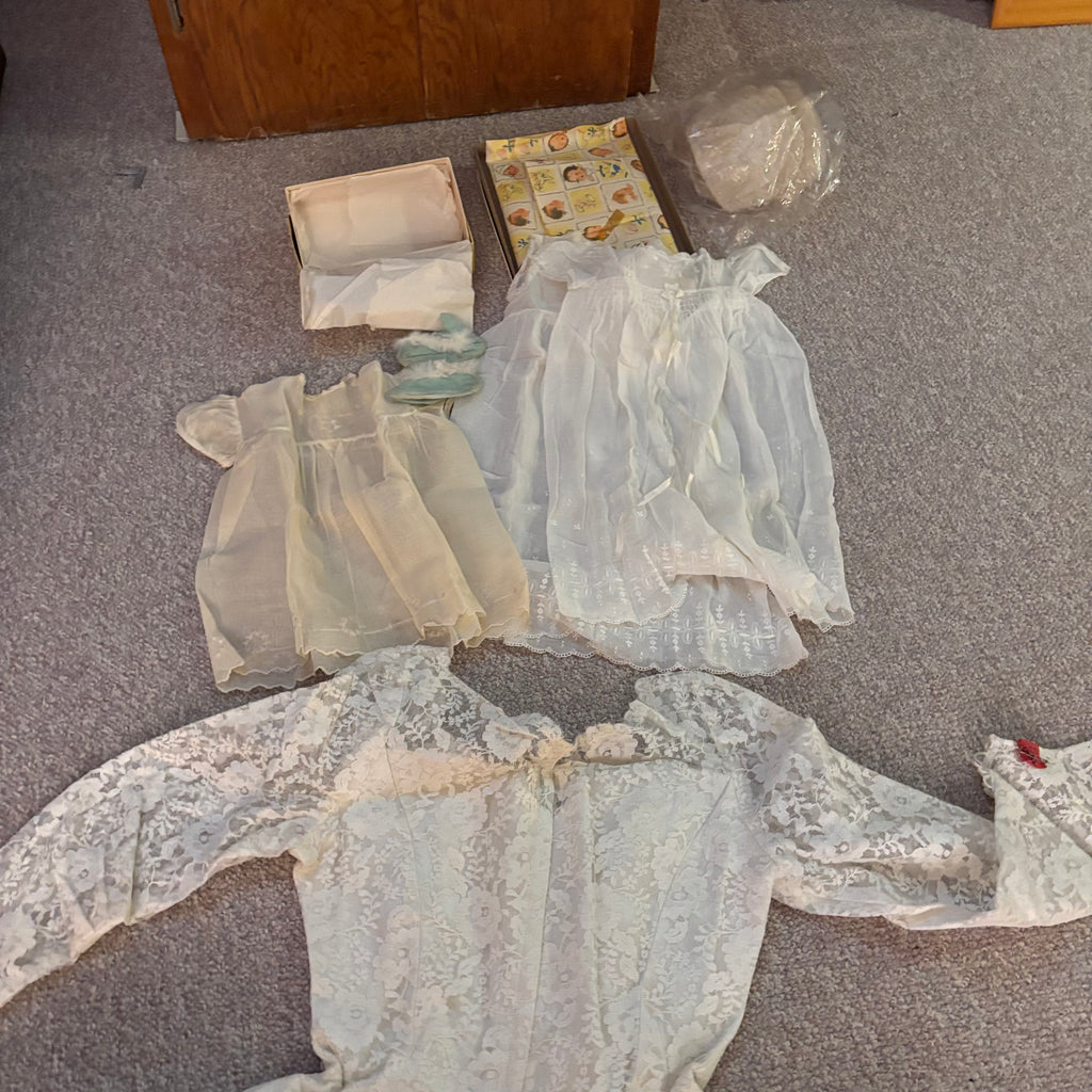 K507 Vintage Clothing Grouping (wedding dress and baby clothes)