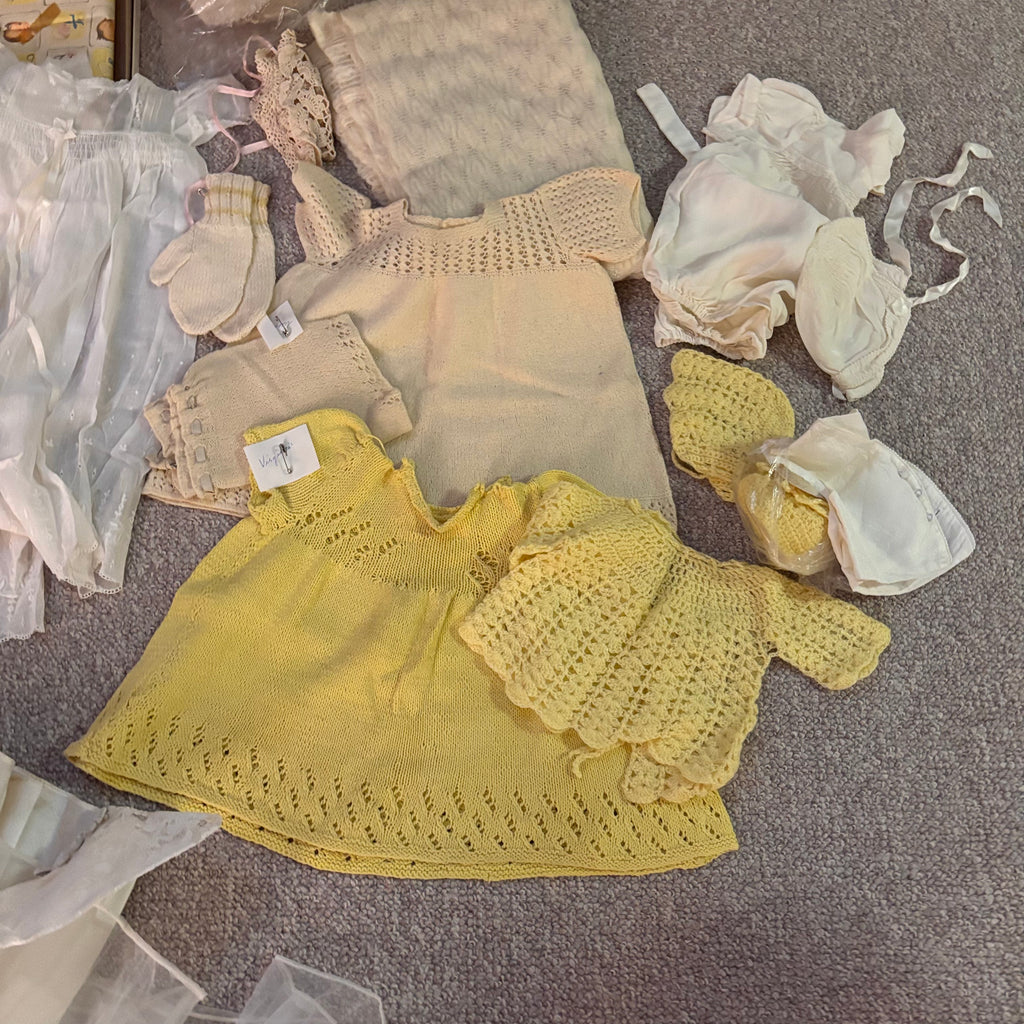 K507 Vintage Clothing Grouping (wedding dress and baby clothes)