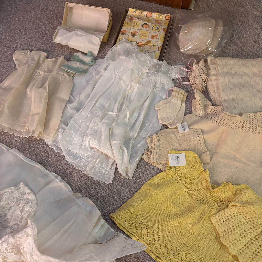 K507 Vintage Clothing Grouping (wedding dress and baby clothes)