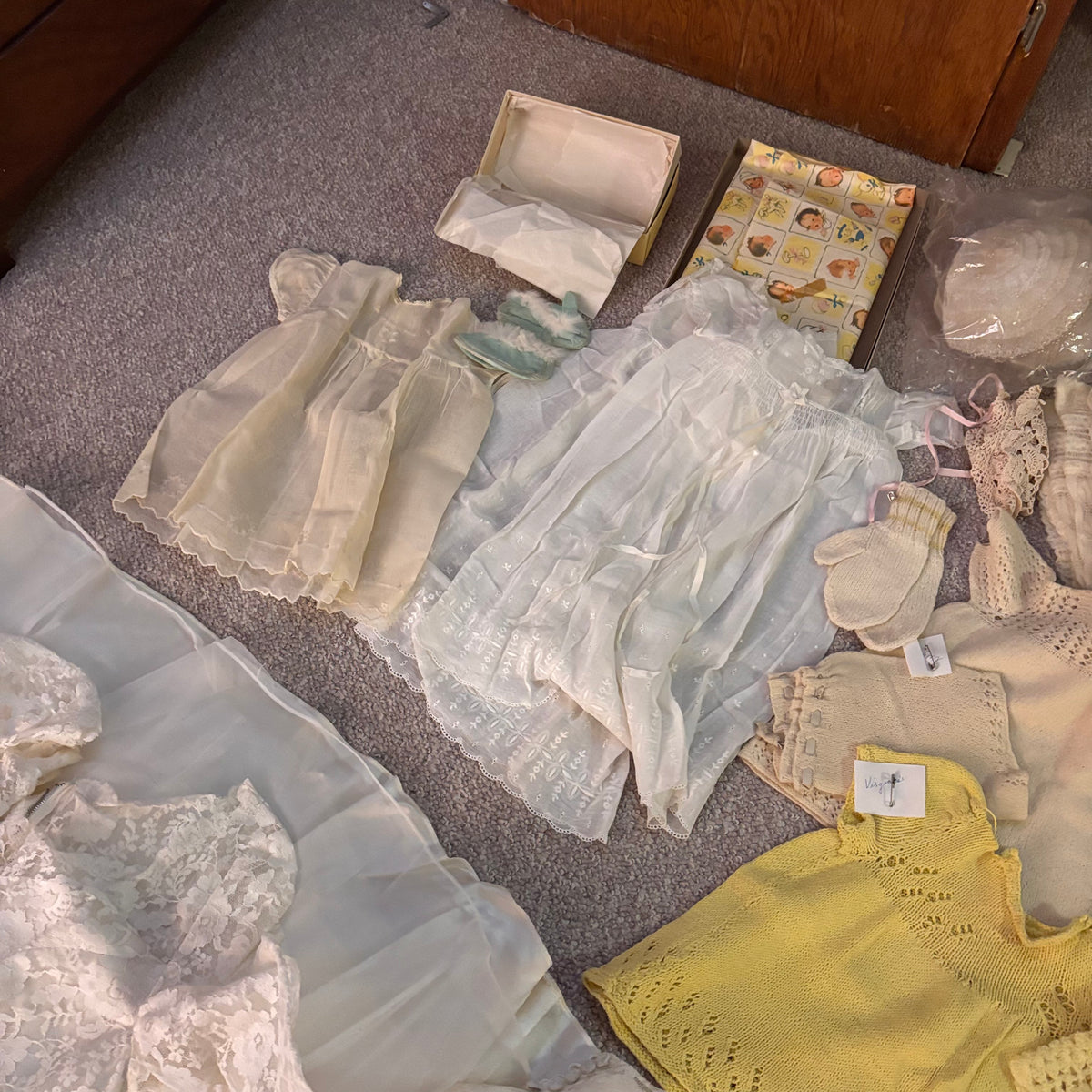 K507 Vintage Clothing Grouping (wedding dress and baby clothes)