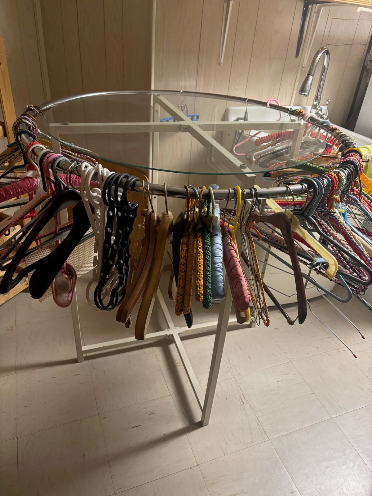 K525B Sears/Eatons/Bay clothing rack with hangers (do you recall hiding in these as a kid??)