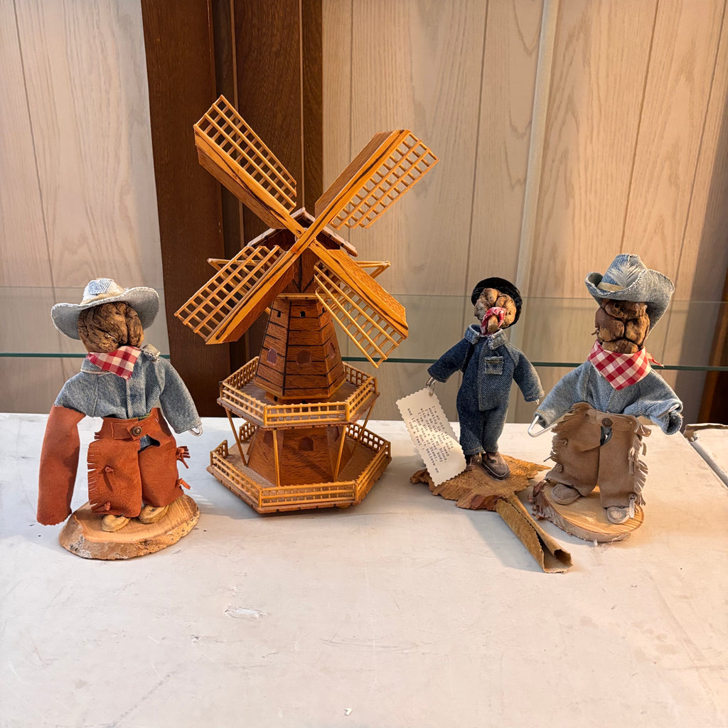 K519 Vintage Grouping (musical wooden windmill and apple art figures)
