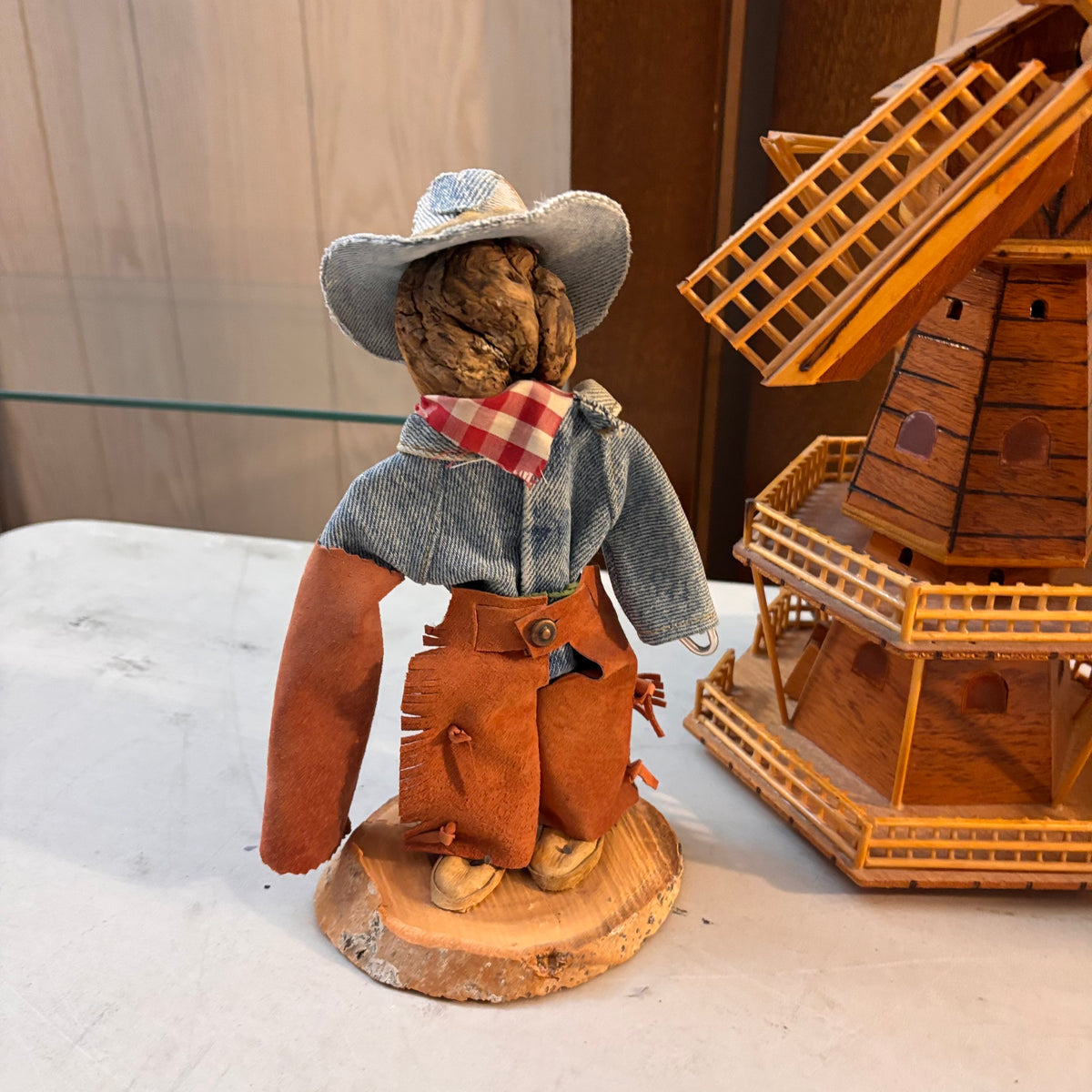 K519 Vintage Grouping (musical wooden windmill and apple art figures)