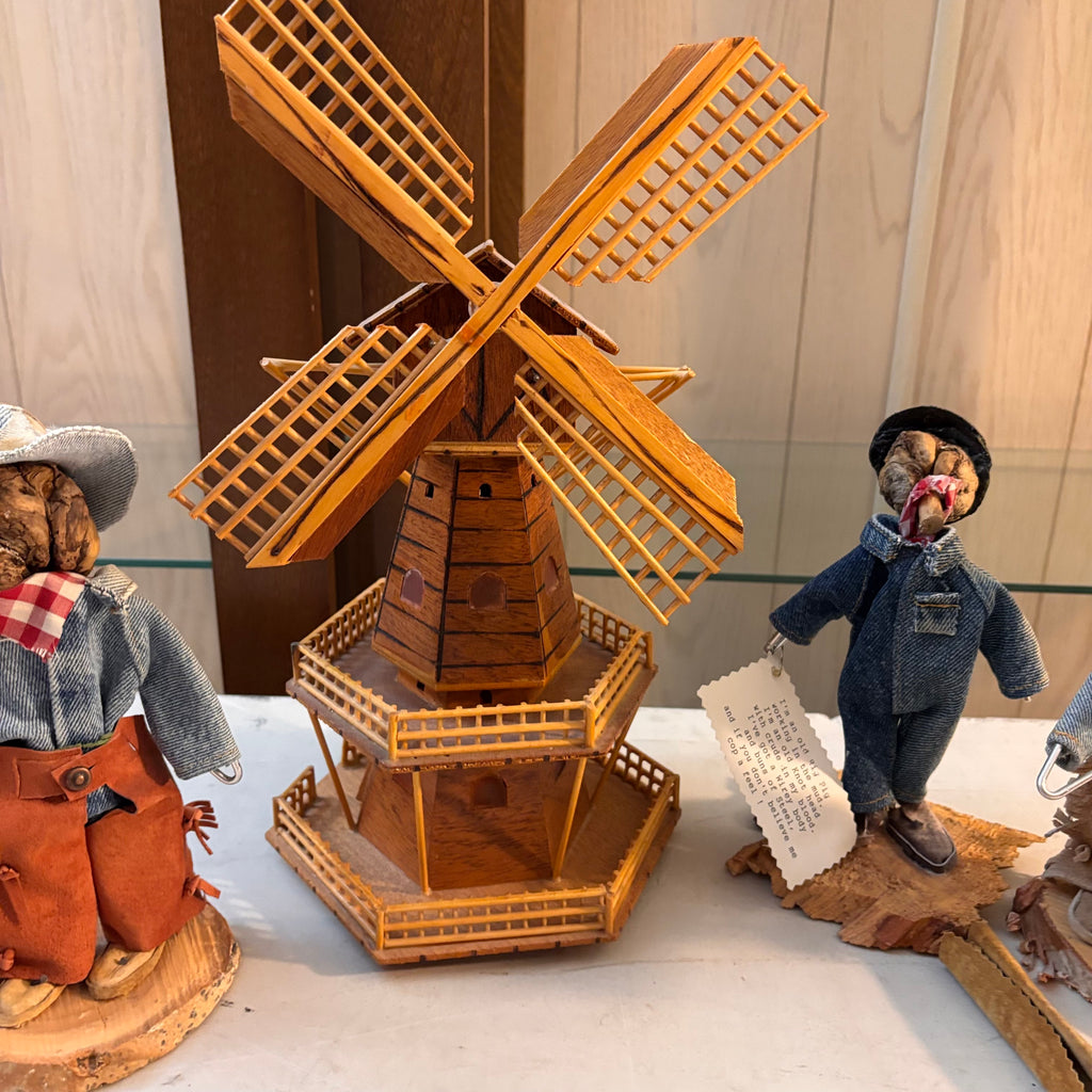 K519 Vintage Grouping (musical wooden windmill and apple art figures)