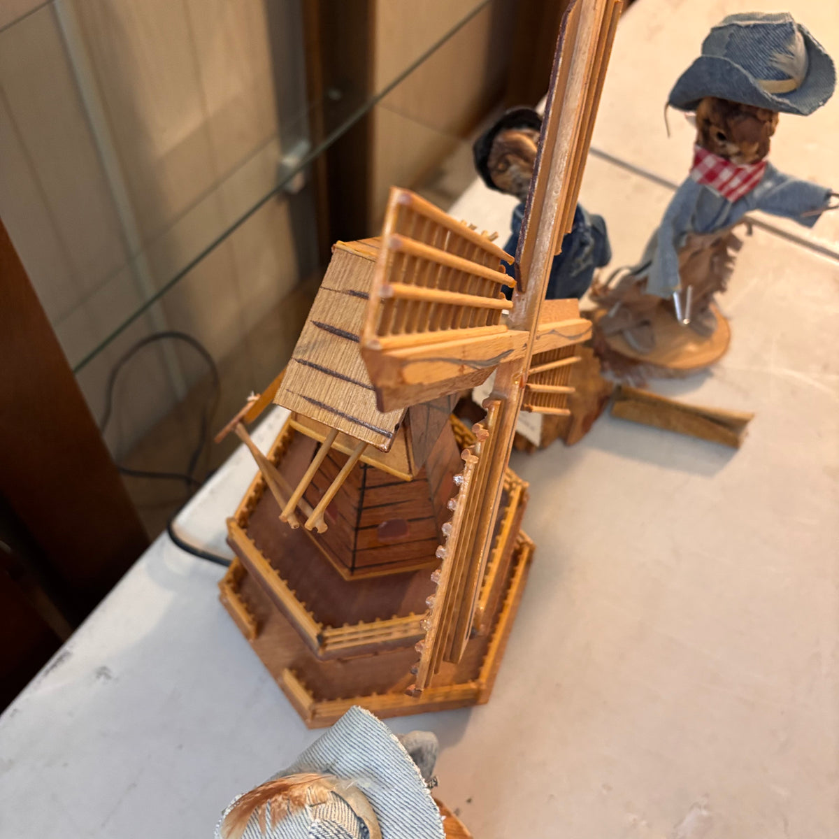 K519 Vintage Grouping (musical wooden windmill and apple art figures)