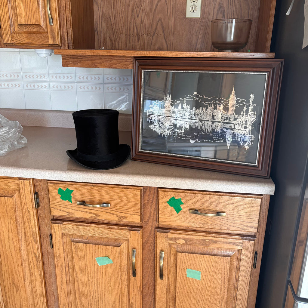 K529 Vintage Grouping (framed artwork and top hat)