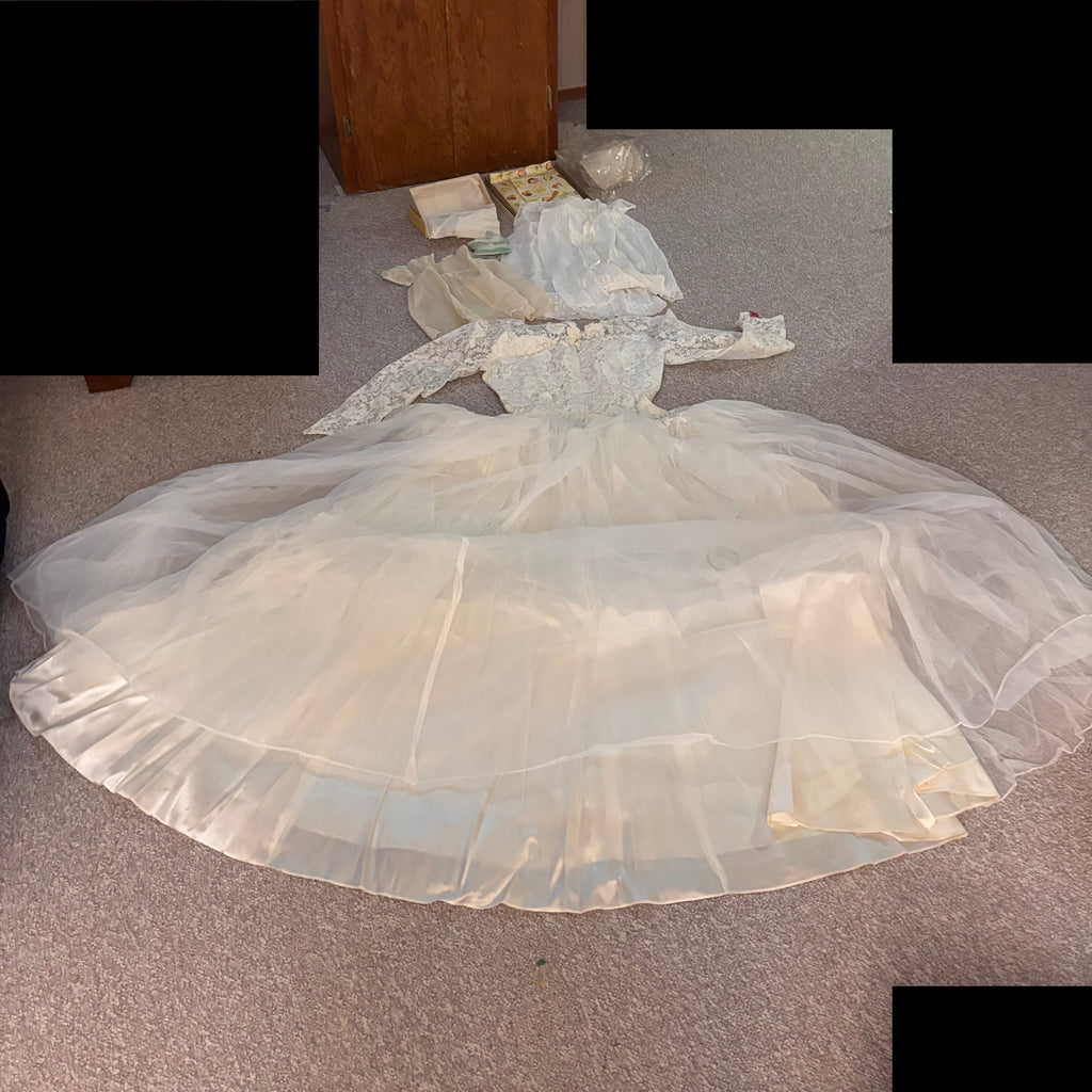 K507 Vintage Clothing Grouping (wedding dress and baby clothes)