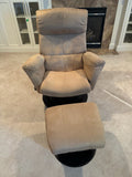 X101 Dutailior light colored microsuede reclining glider and footstool