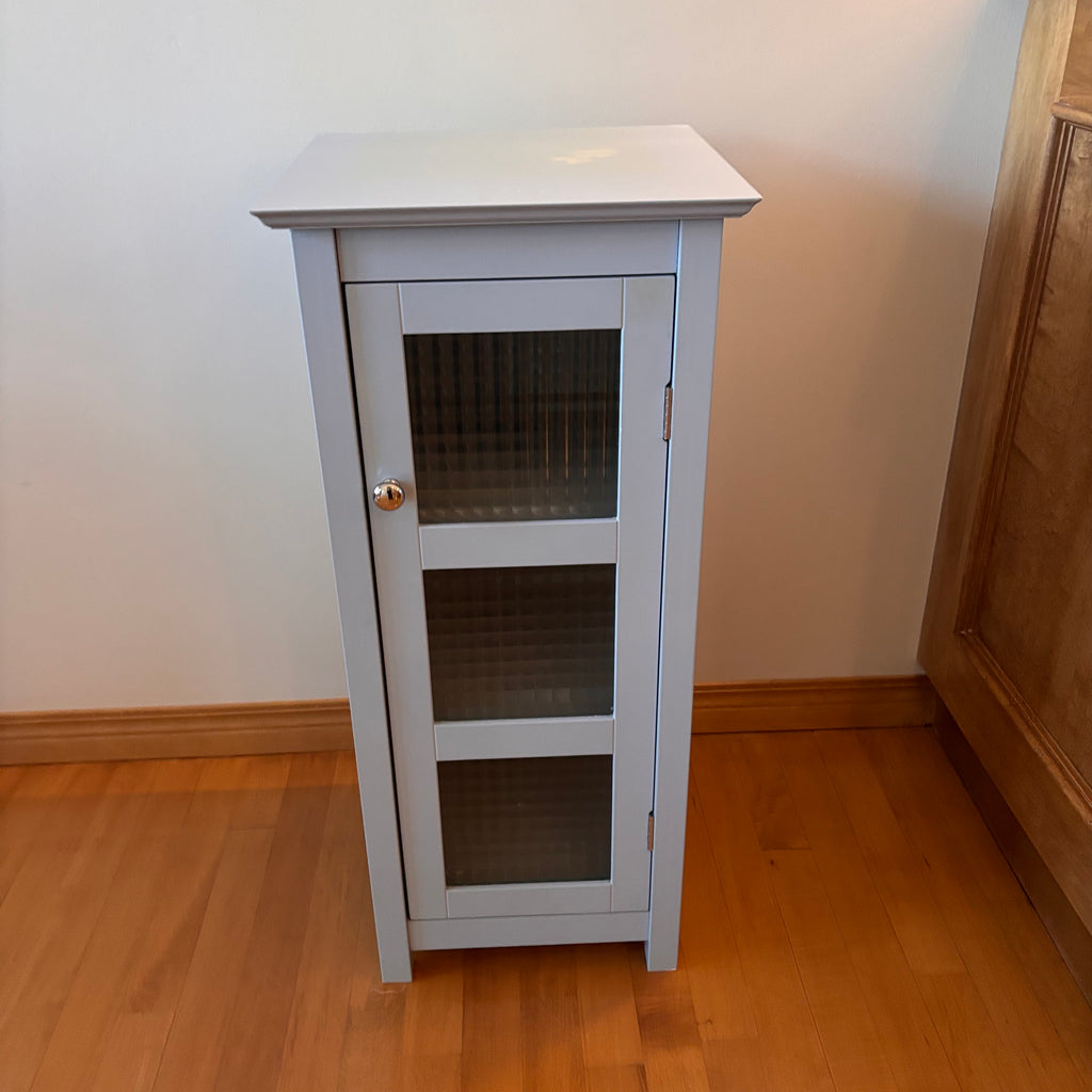 X209 Light blue Wooden farmhouse style glass door cabinet (mark on top)