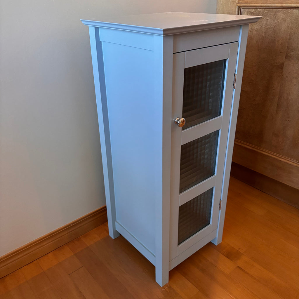 X209 Light blue Wooden farmhouse style glass door cabinet (mark on top)