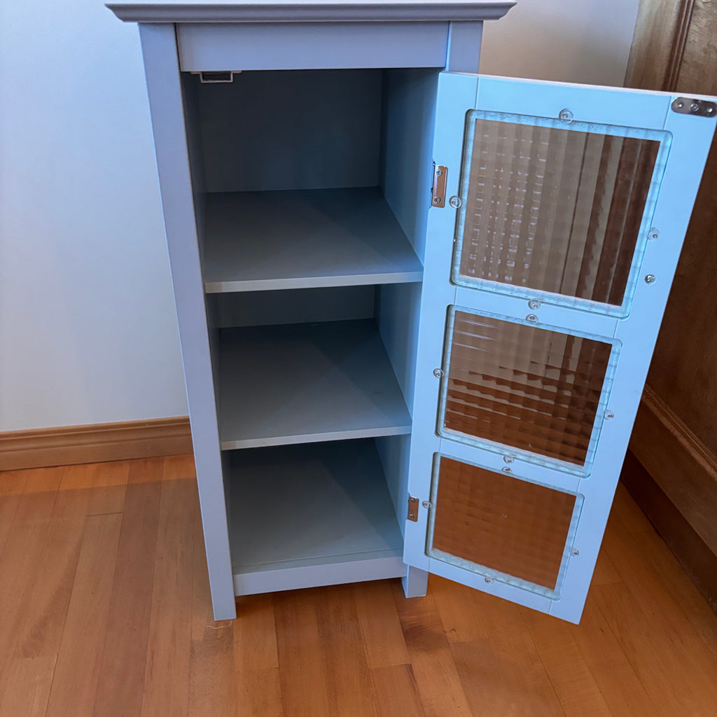 X209 Light blue Wooden farmhouse style glass door cabinet (mark on top)
