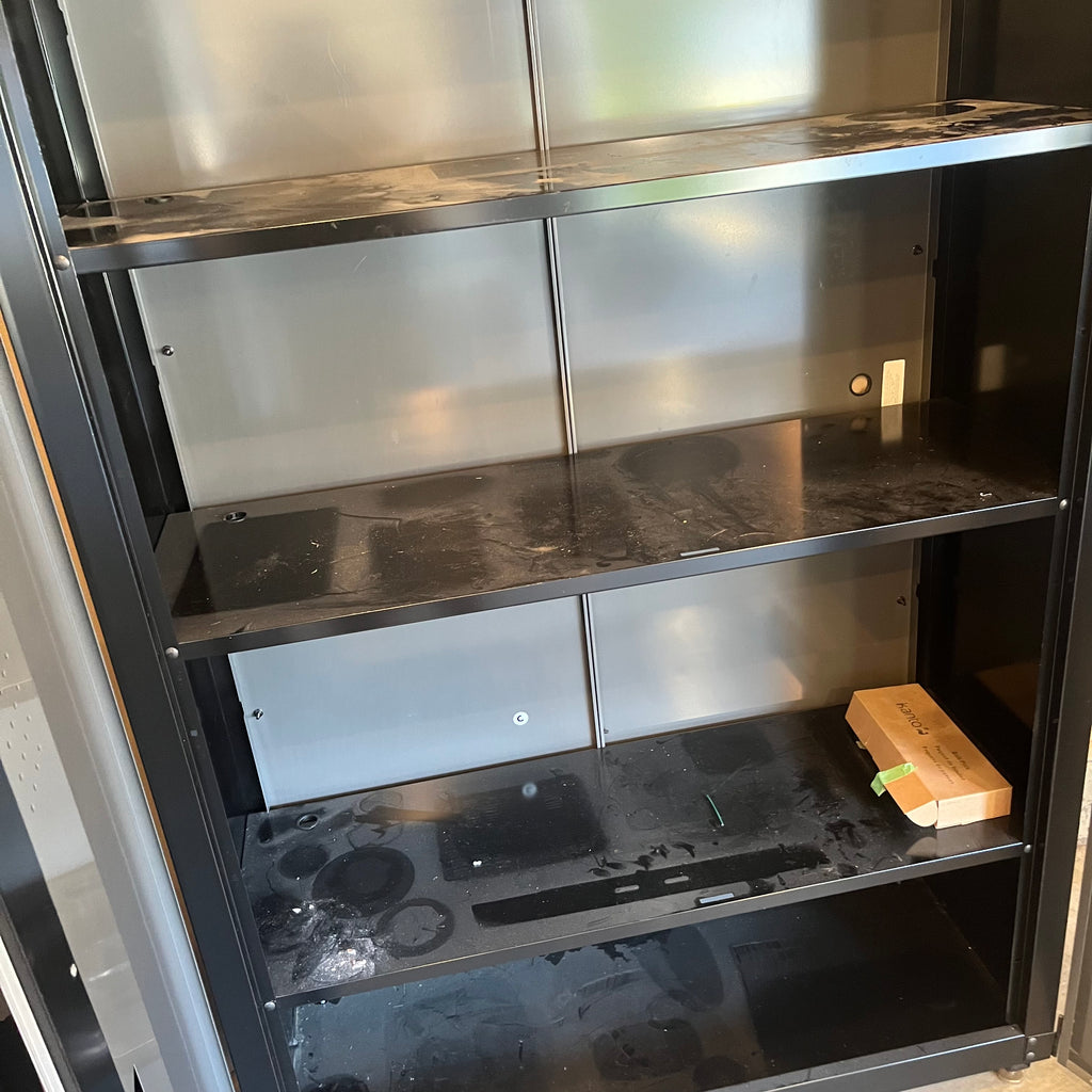 X303 Husky 2 door steel garage cabinet with shelving