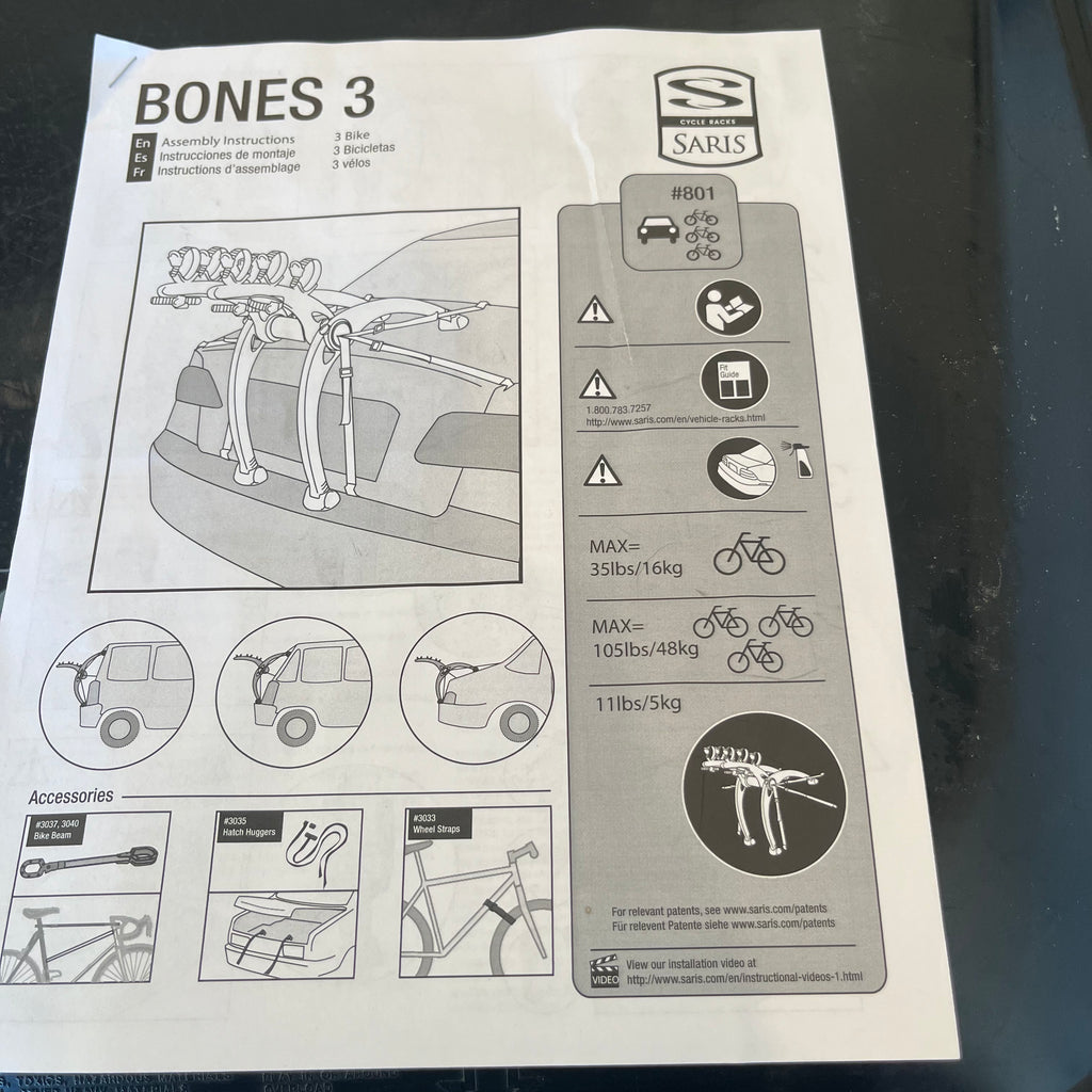 X304 Saris Bones 3 rear car bike rack