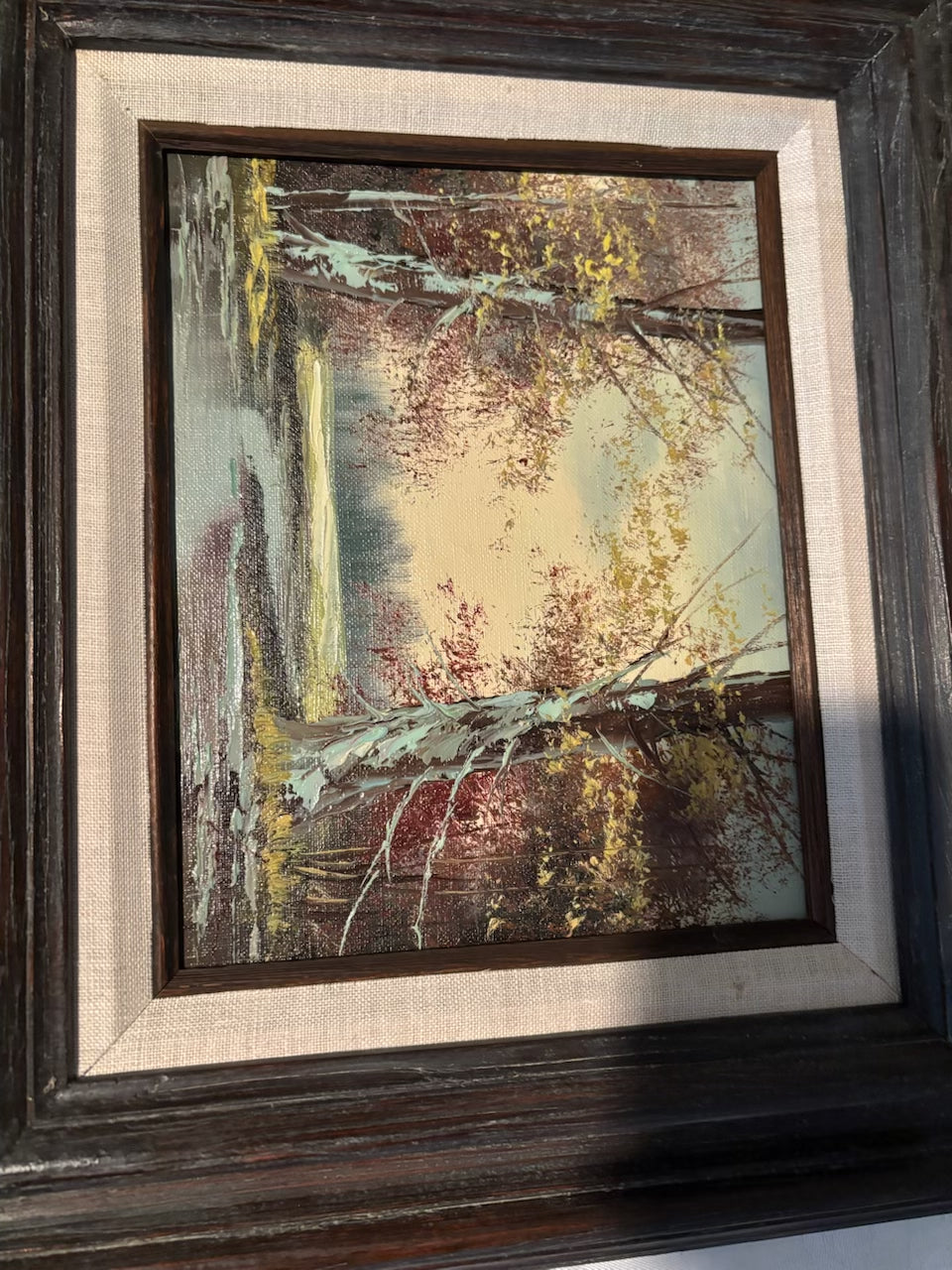 X117 Set of 2 vintage wood framed autumn scene paintings