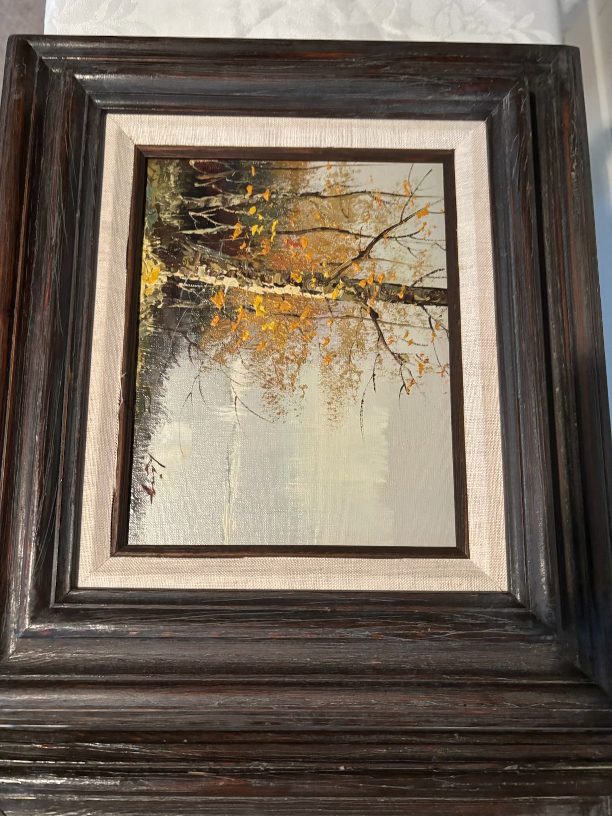 X117 Set of 2 vintage wood framed autumn scene paintings