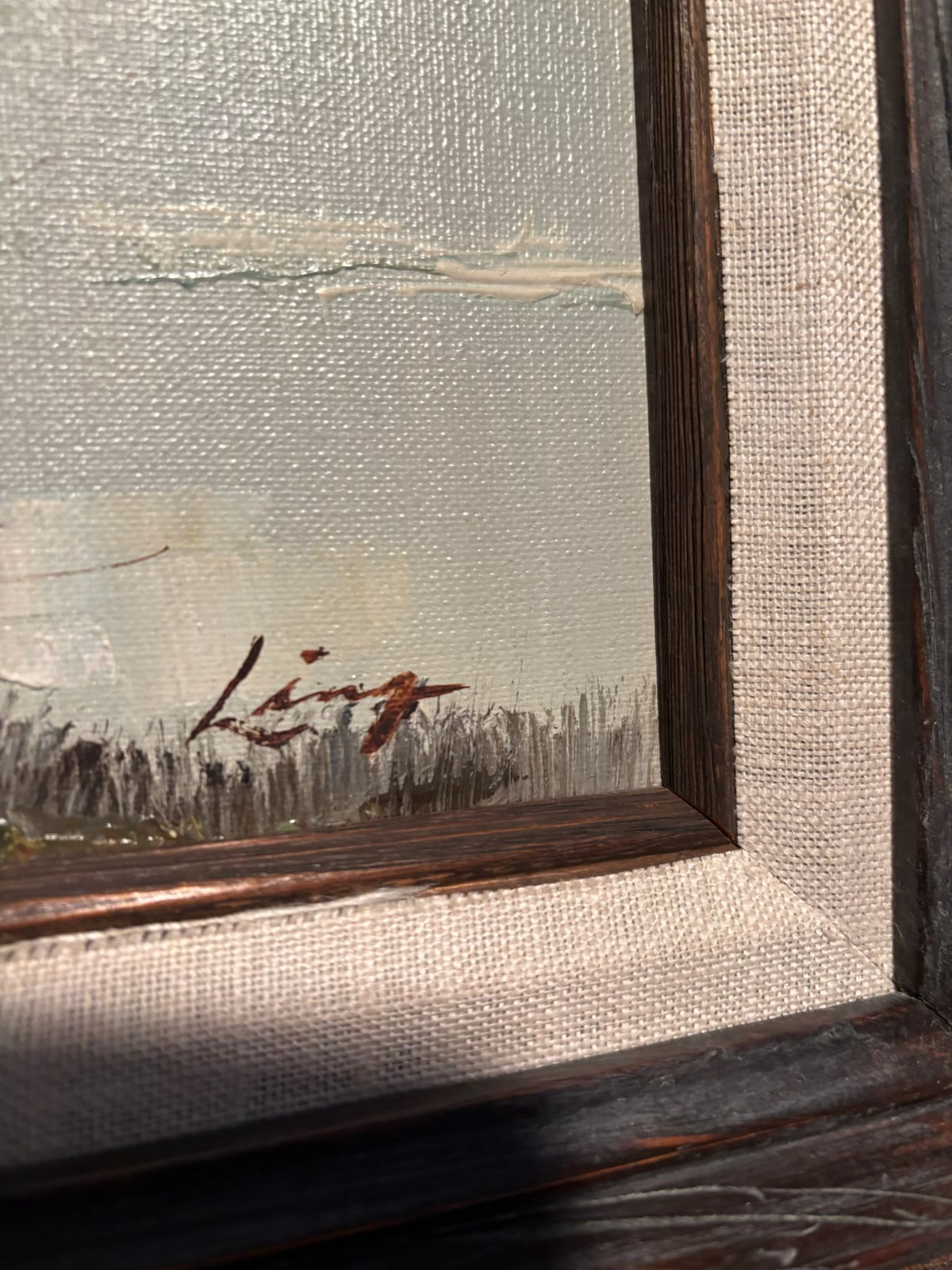 X117 Set of 2 vintage wood framed autumn scene paintings