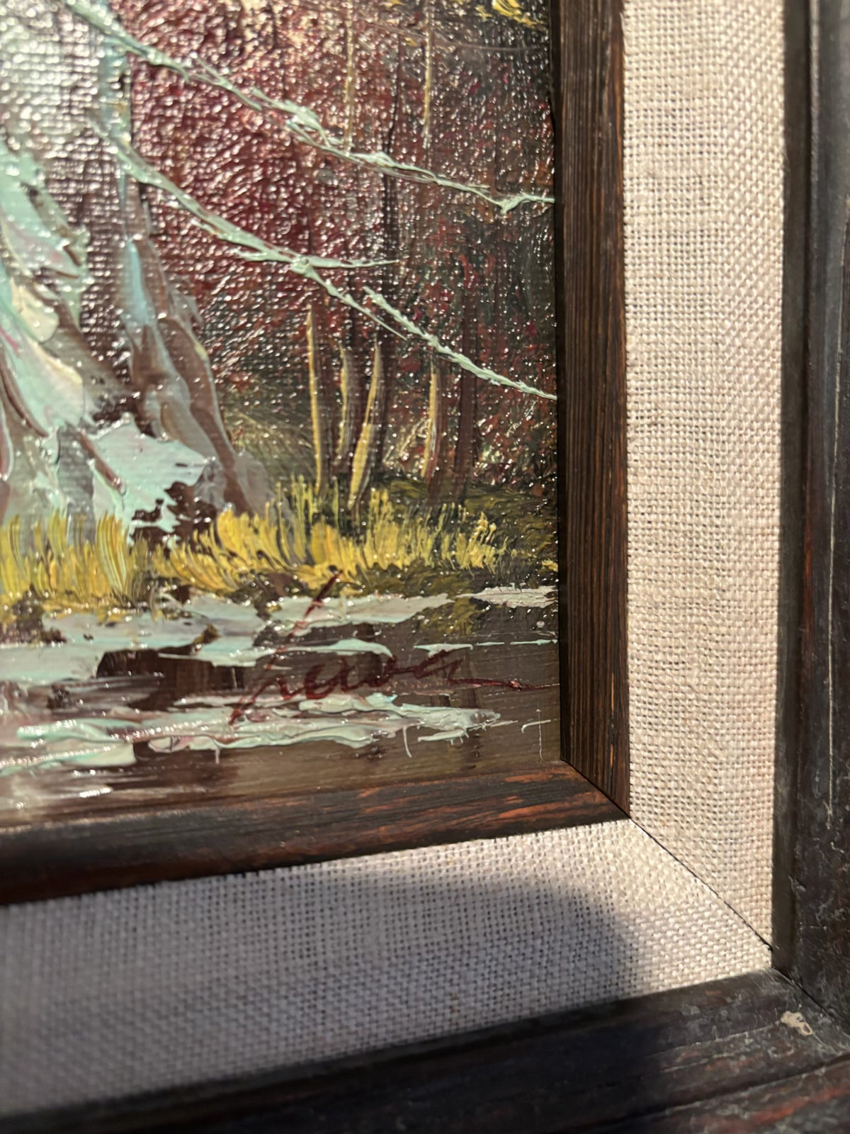 X117 Set of 2 vintage wood framed autumn scene paintings