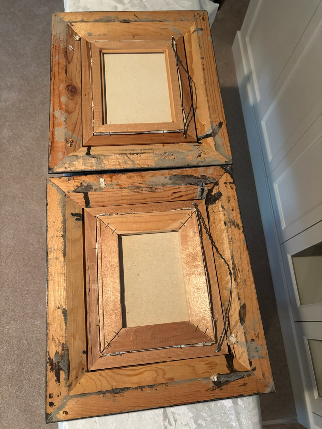 X117 Set of 2 vintage wood framed autumn scene paintings
