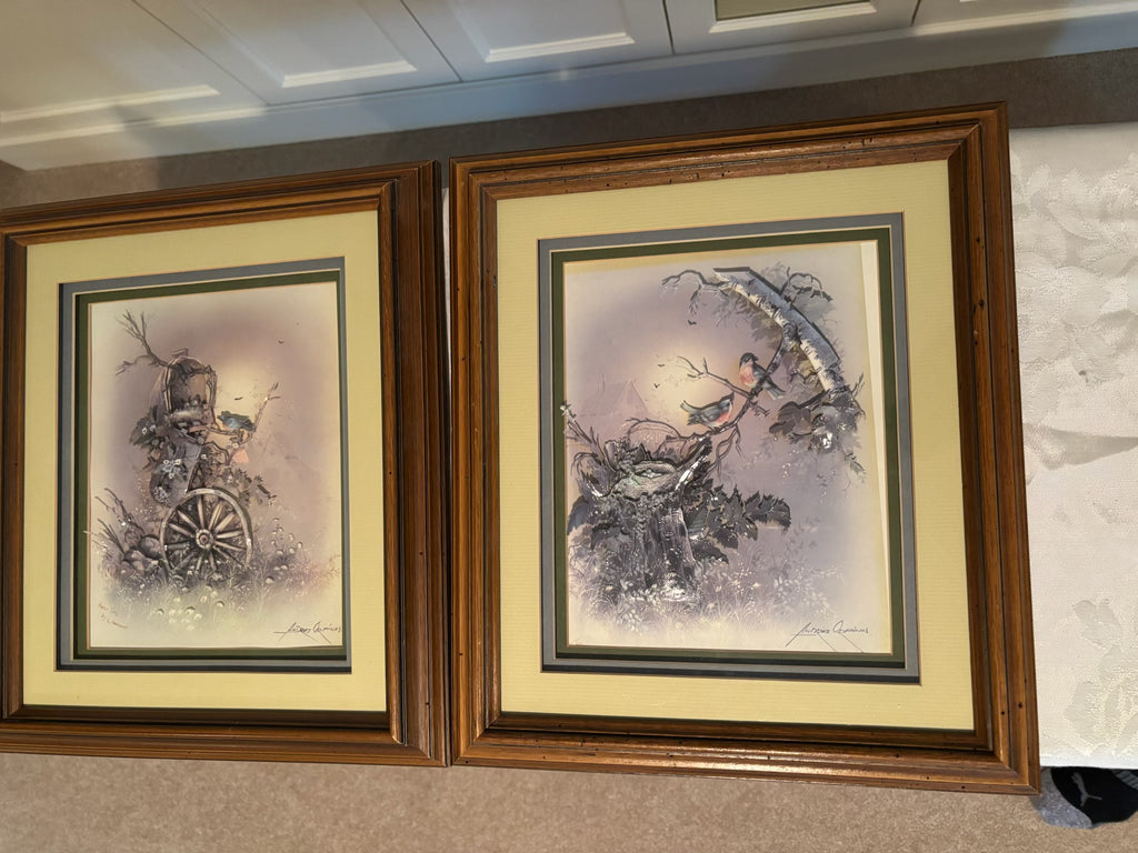 X120 Set of 2 vintage wood framed artworks