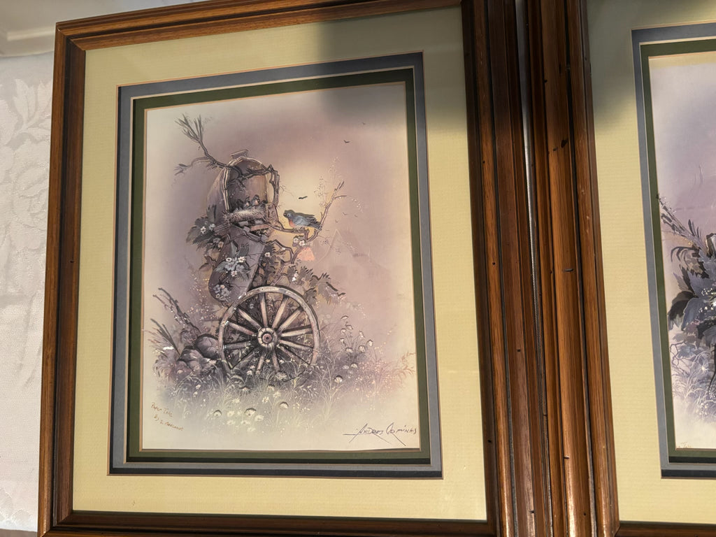 X120 Set of 2 vintage wood framed artworks