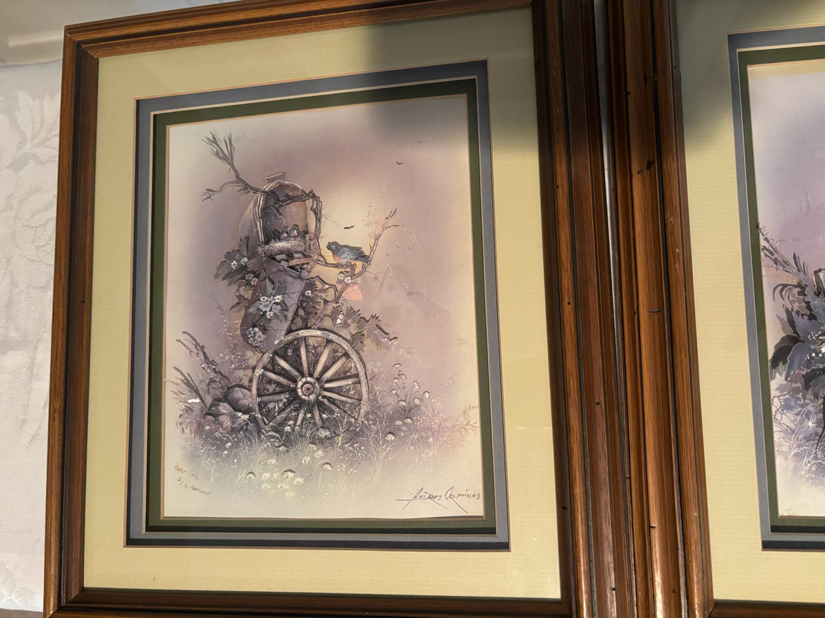 X120 Set of 2 vintage wood framed artworks