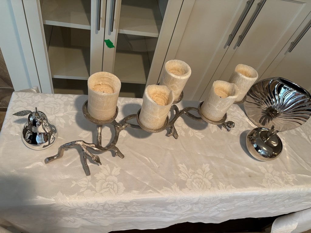 X129 Silver tones Decor Grouping (candle holder and more)