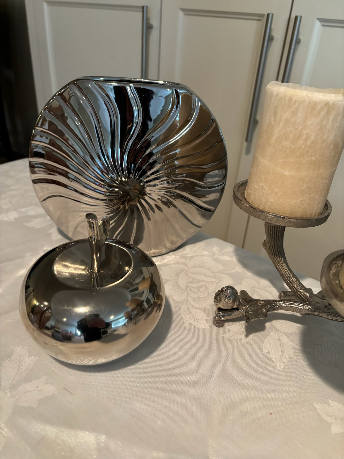 X129 Silver tones Decor Grouping (candle holder and more)