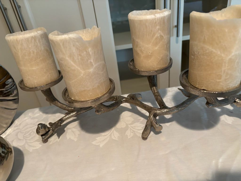 X129 Silver tones Decor Grouping (candle holder and more)