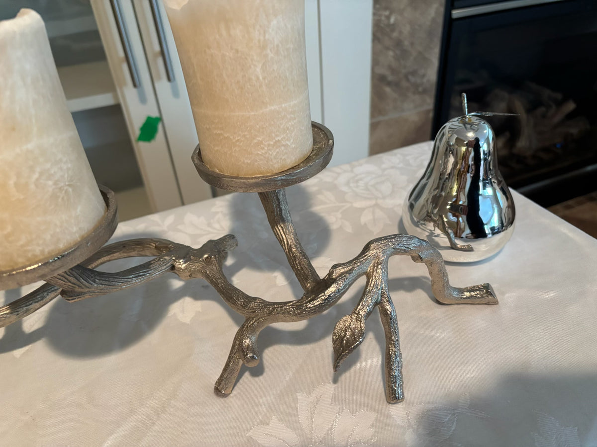 X129 Silver tones Decor Grouping (candle holder and more)