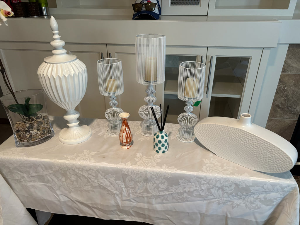 X131 White Decor Grouping (candle stands and more)