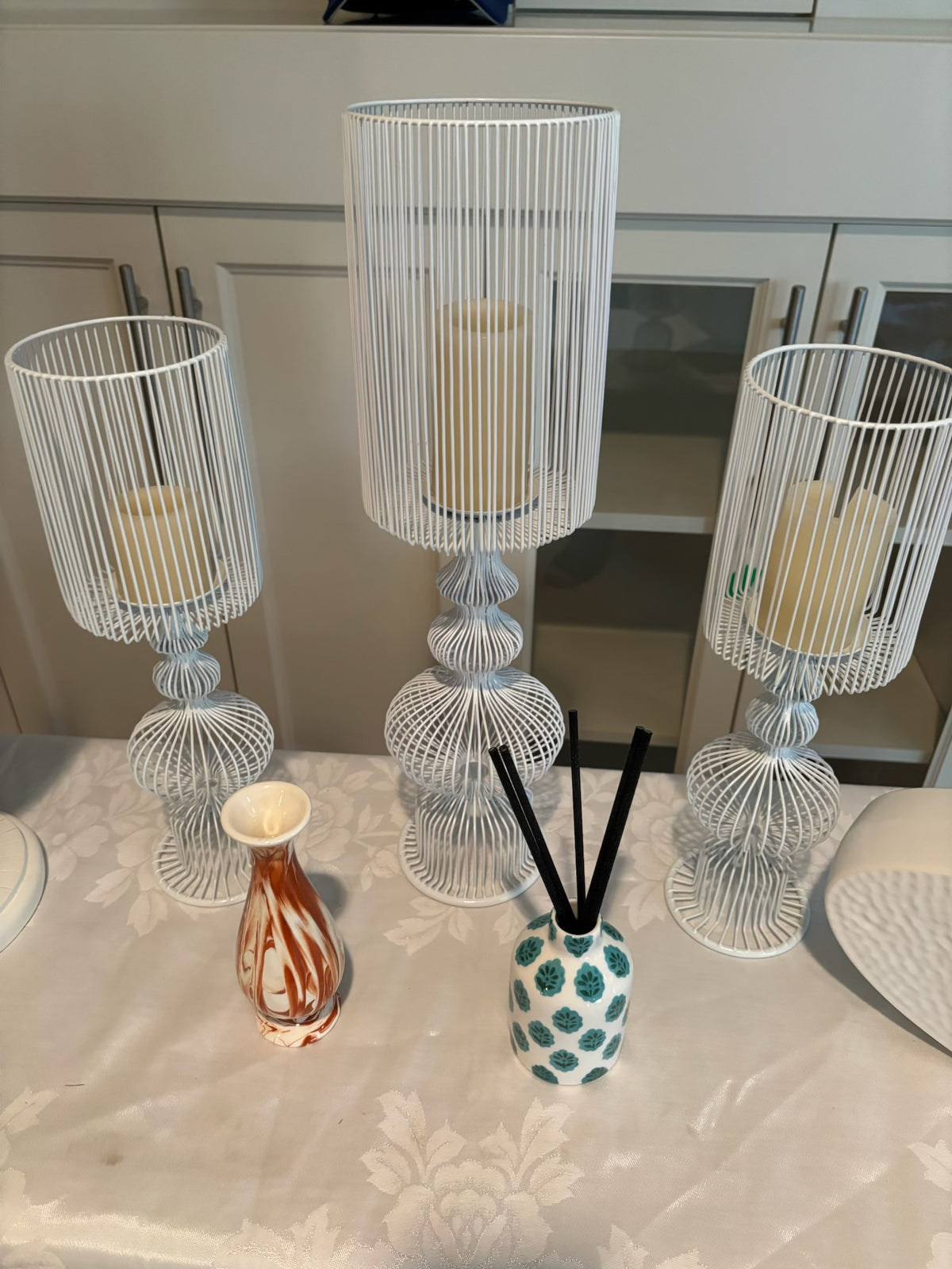 X131 White Decor Grouping (candle stands and more)