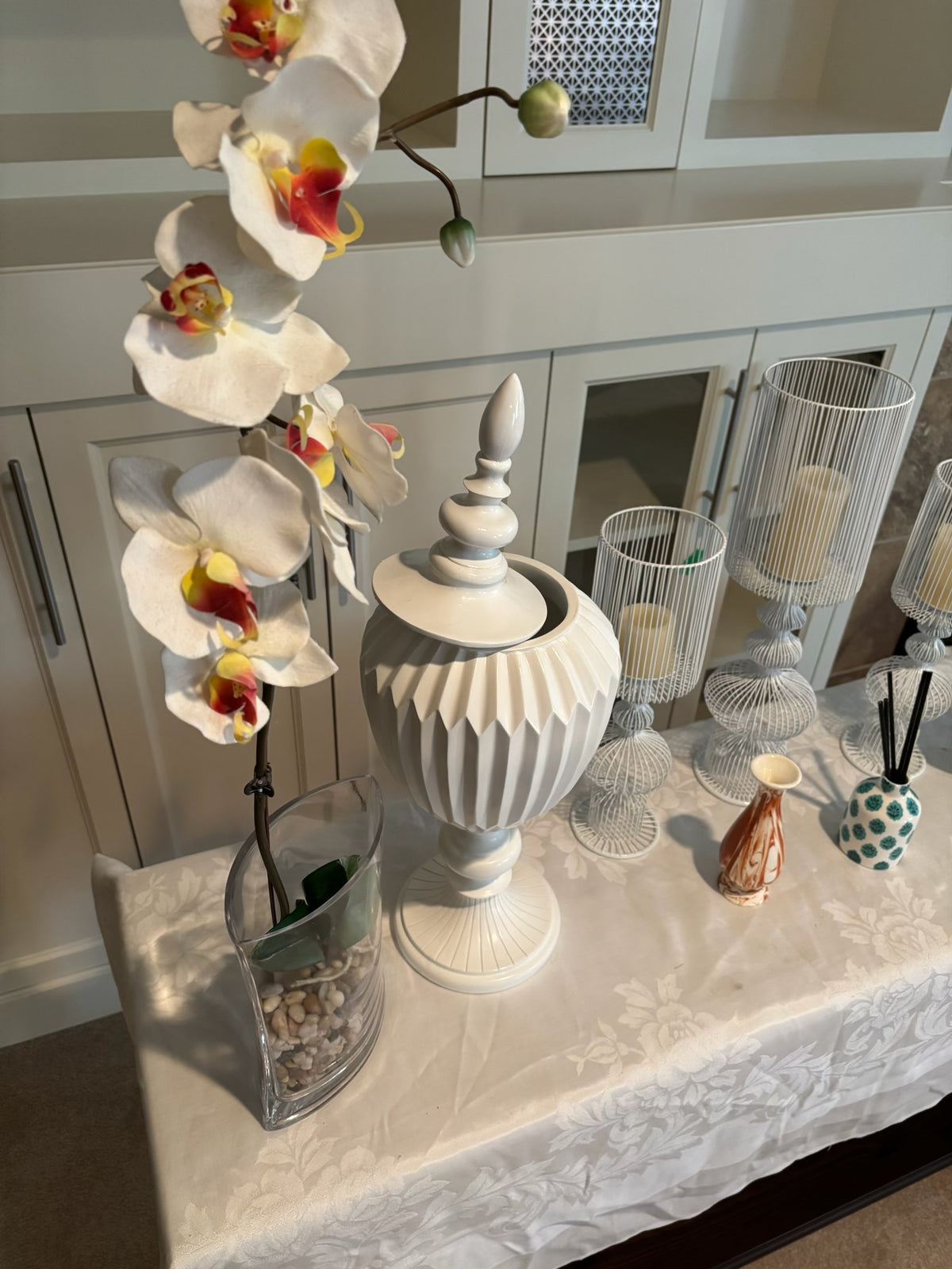 X131 White Decor Grouping (candle stands and more)