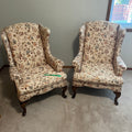 X317 Pair of vintage wingback chairs with floral upholstery