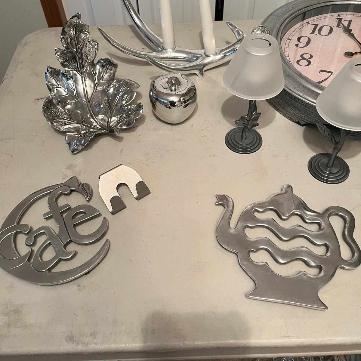 X137 Silver Tone Decor Grouping (wall clock and more)
