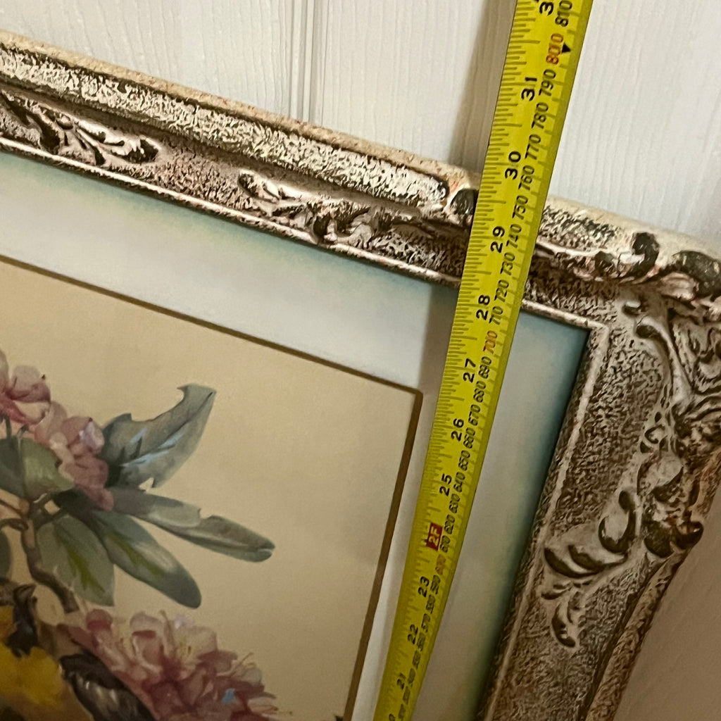 Y337A 29" x 26" framed vintage birds and flowers print