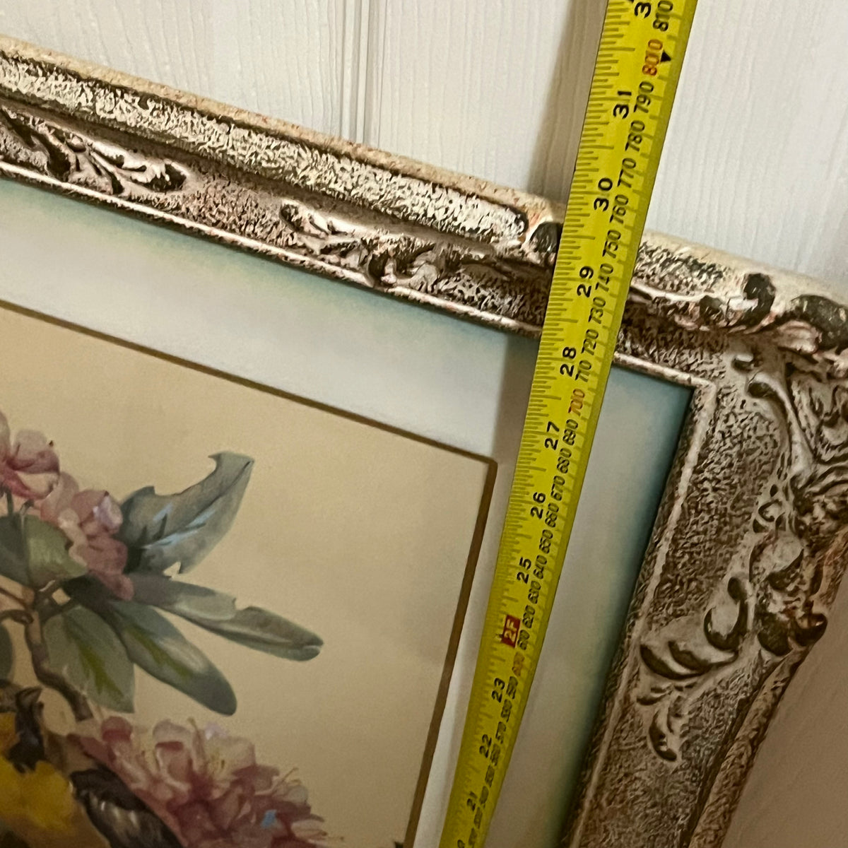 Y337A 29" x 26" framed vintage birds and flowers print