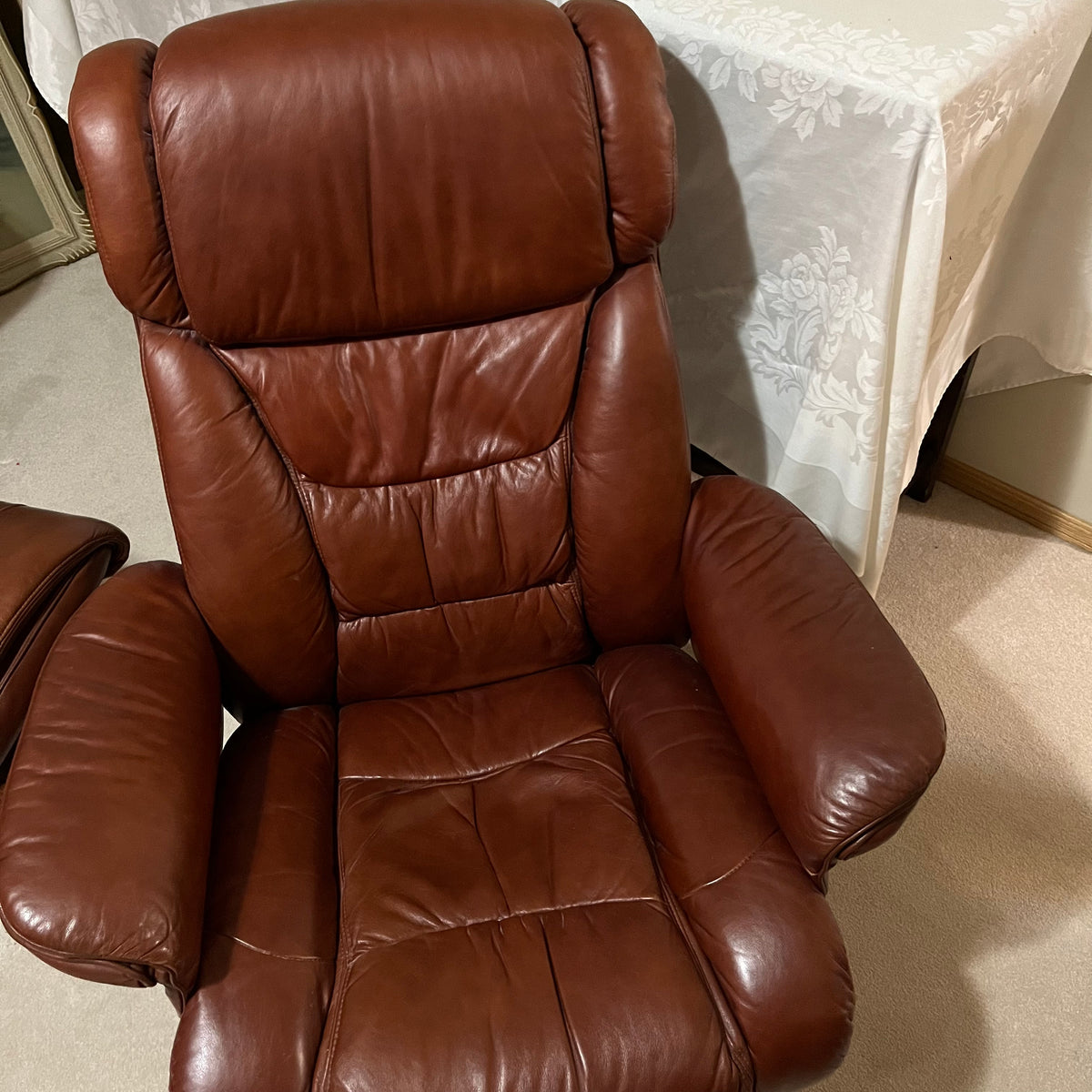 Y338A Brown leather glider/recliner with matching ottoman