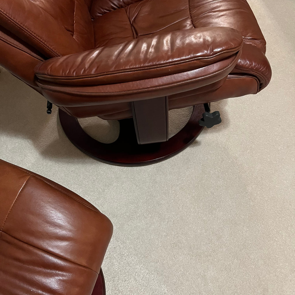 Y338A Brown leather glider/recliner with matching ottoman