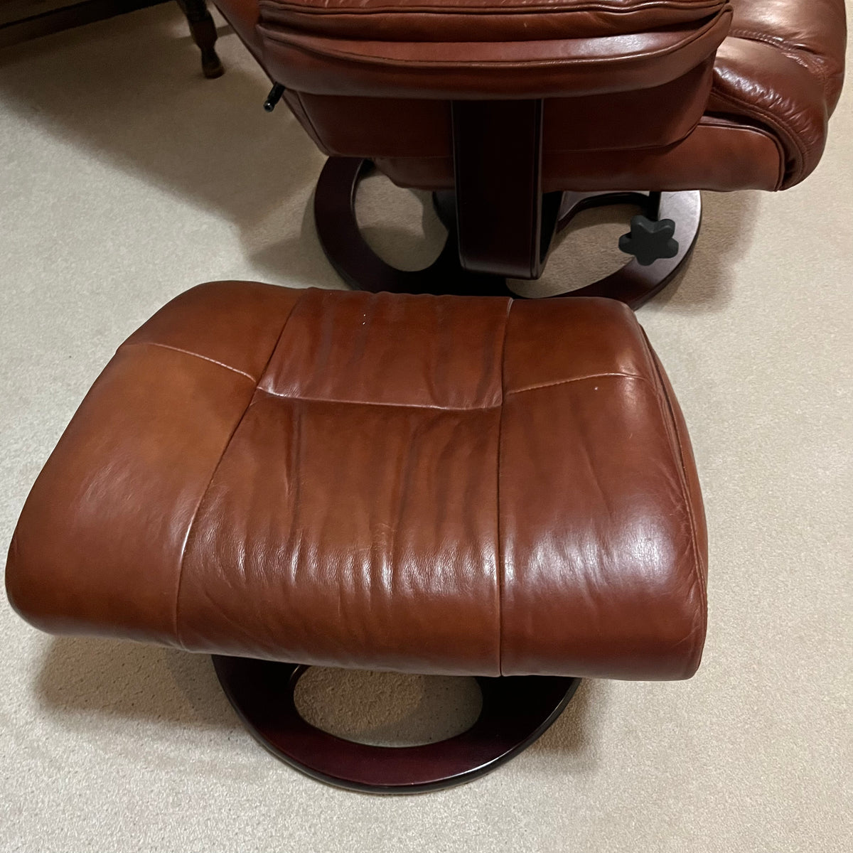 Y338A Brown leather glider/recliner with matching ottoman