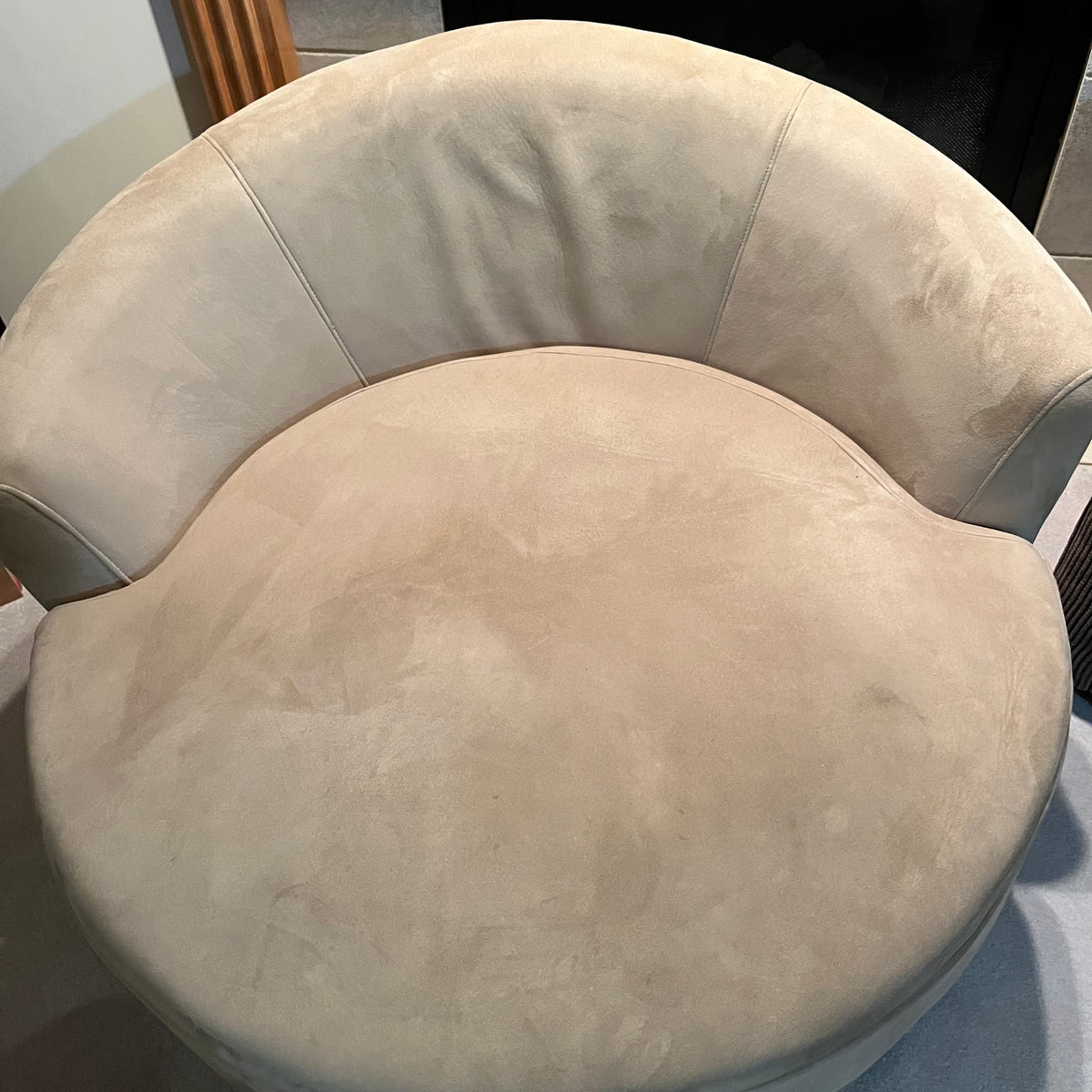 Y340A Oversized Round Chair  in light beige microfibre fabric (spins)