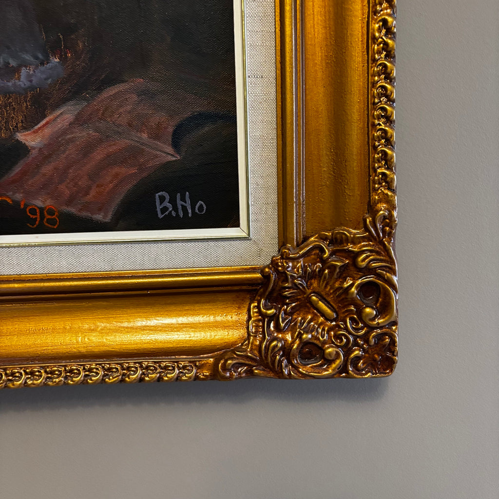 Y106 Vintage original painting on canvas with ornate frame (H. Reimer copy of B. Ho painting)