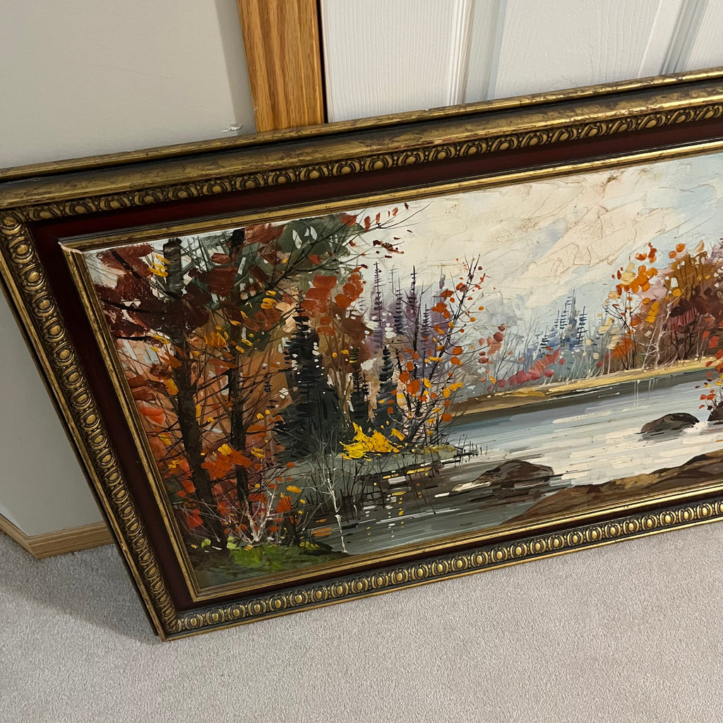 Y306 Vintage framed artwork (nature scene, 26" x 27")