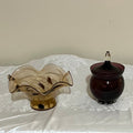 Y356 Art glass bowl and purple glass jar with lid