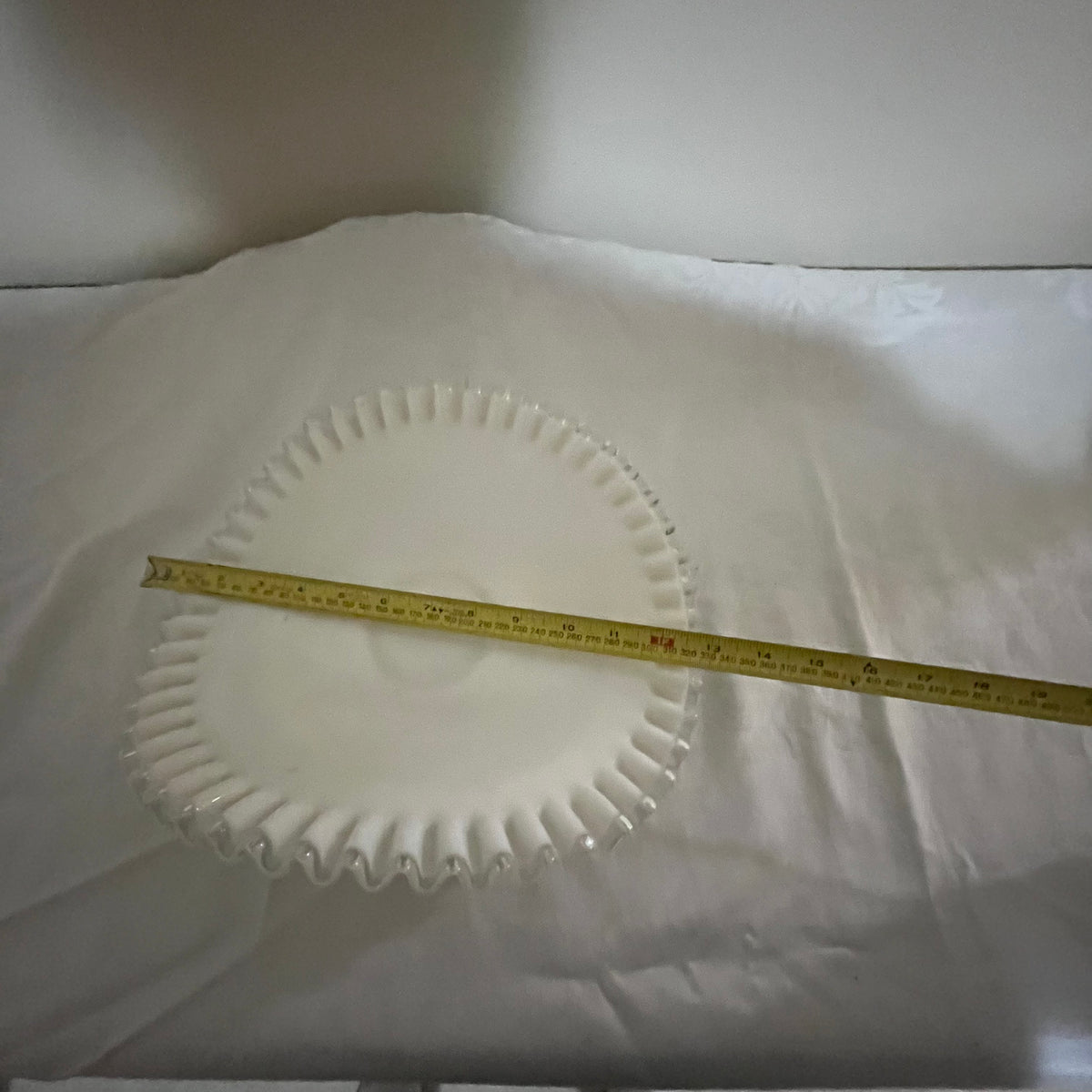 Y357 10" wide Vintage Fenton Silver Crest Milk Glass Banana Boat, Ruffled Edge Bowl