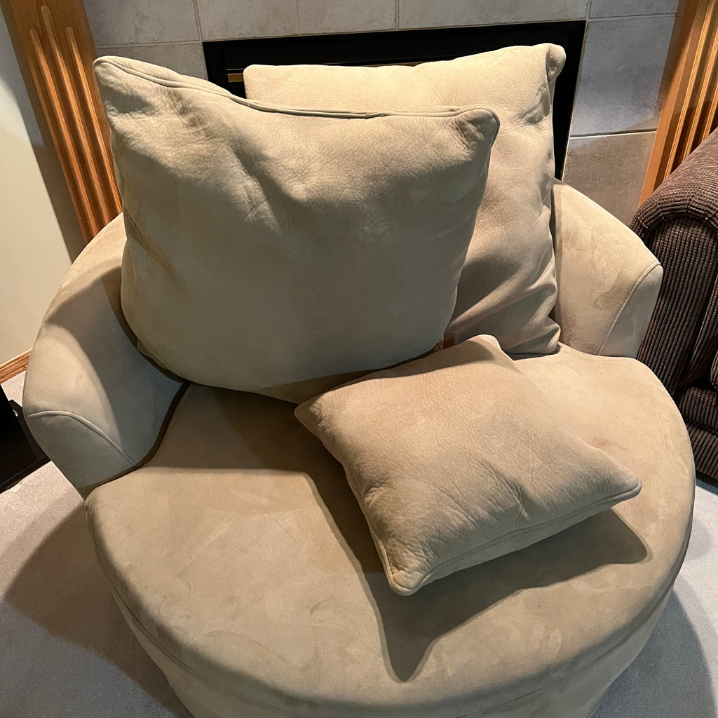 Y340A Oversized Round Chair  in light beige microfibre fabric (spins)