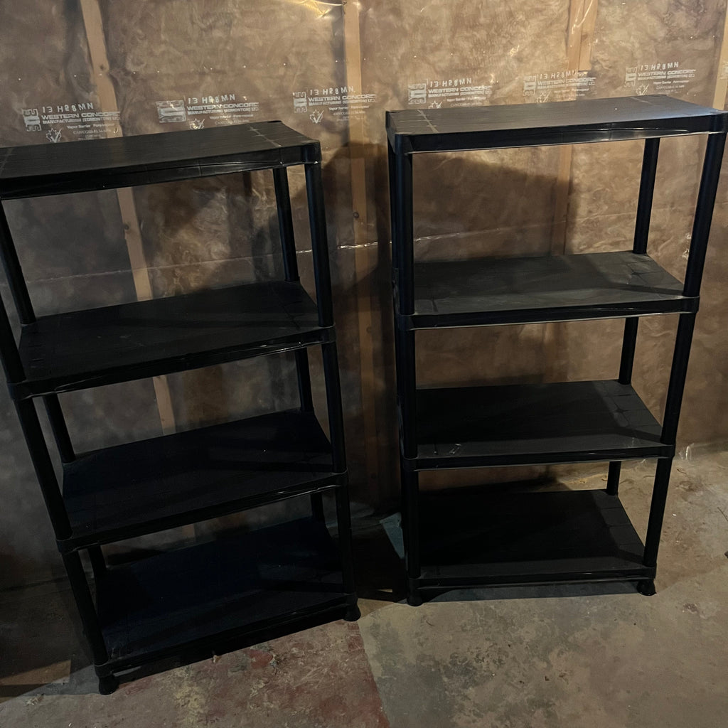 E204 set of 2 black plastic shelving units