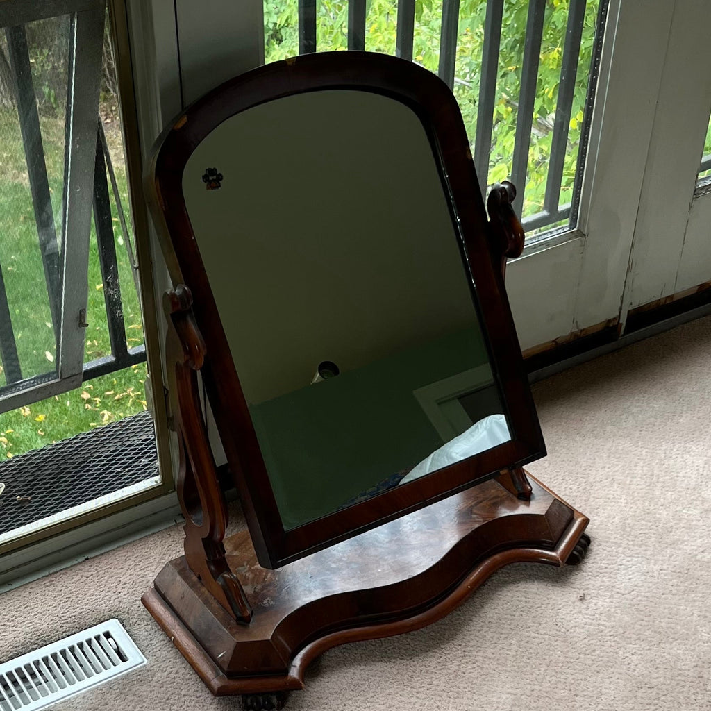 E334 Antique solid wood dressing table mirror (28" tall)