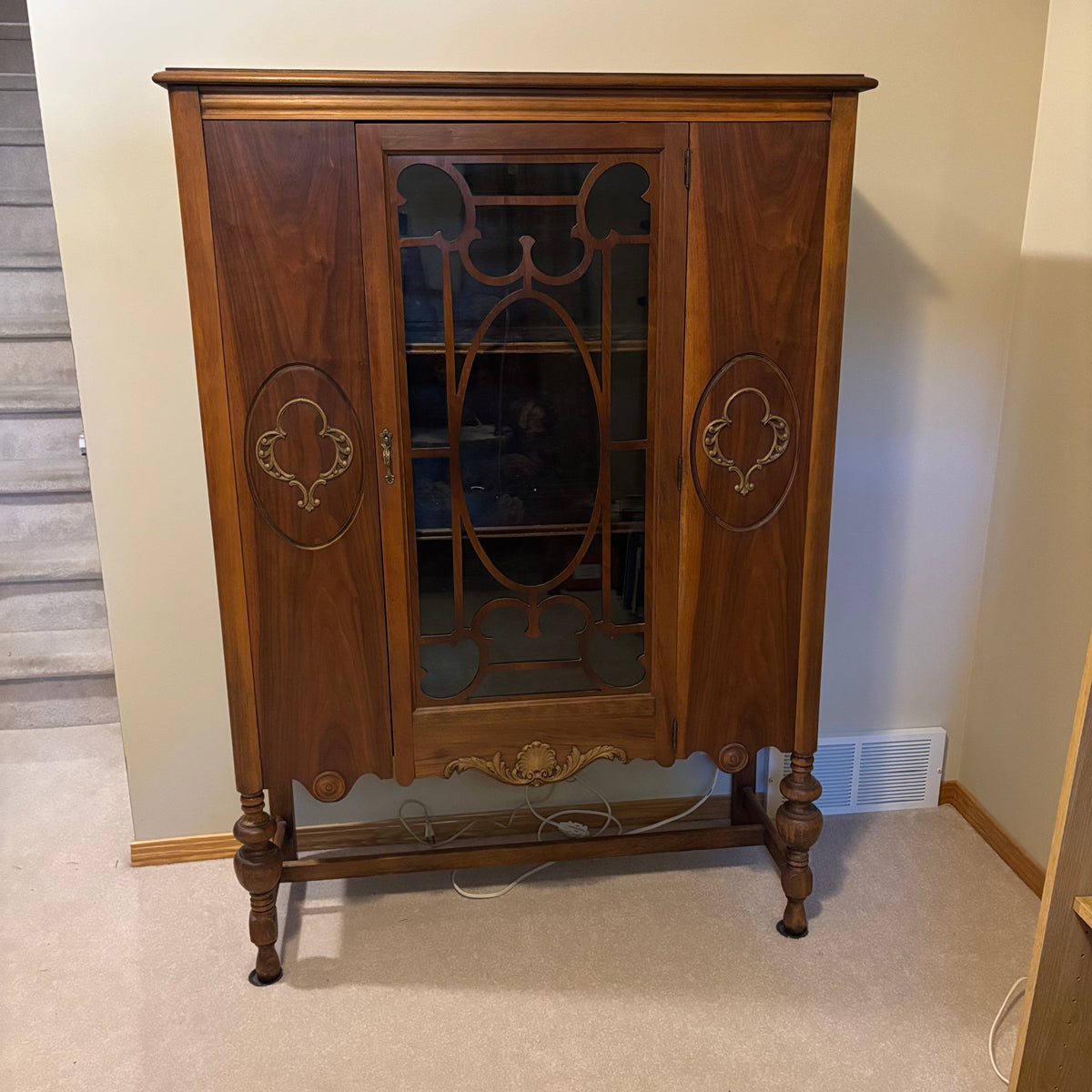 Y132 Vintage solid wood curio cabinet (57” x 40” x 15”)